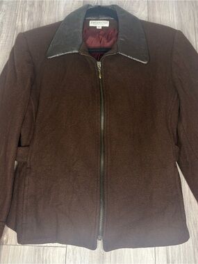 Vintage Jordan & Cole Brown Wool Jacket with Leather Collar